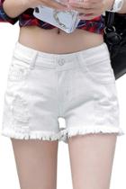 Oasap Women's Casual White Ripped Denim Shorts With Pockets