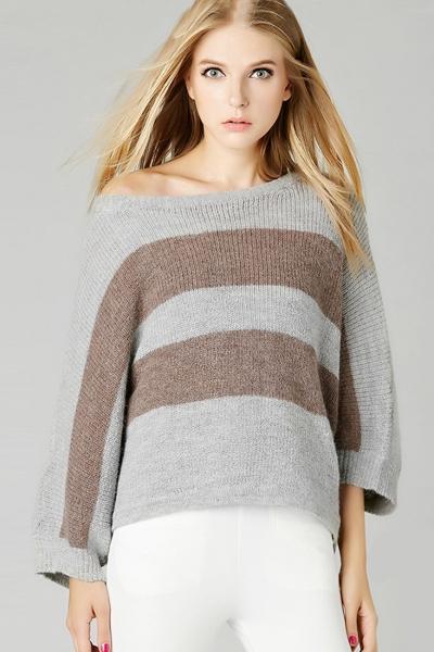 Oasap Charming Stripe Batwing Sleeve Pullover Sweater