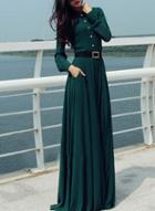 Oasap Long Sleeve Solid Color Maxi Dresses With Belt