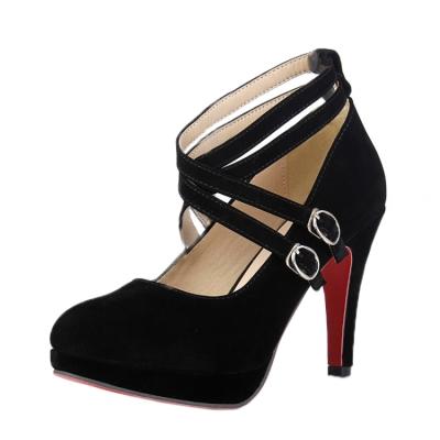 Oasap Solid Color Cross Strap Round Toe Pumps