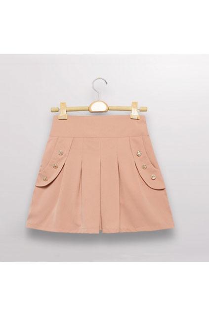 Oasap Elastic Waist Button Embellished Pleated Shorts