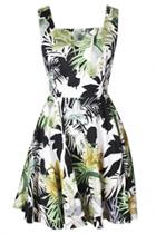 Oasap Green Square Neck Floral Print Skater Mini Dress