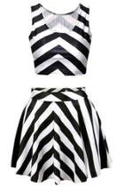 Oasap Striped Tank Skirt Set Graphic Matching Set