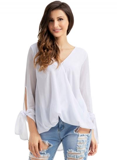 Oasap V Neck 3/4 Sleeve Irregular Pullover Blouse