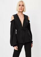 Oasap V Neck Off Shoulder Long Sleeve Blouse With Belt