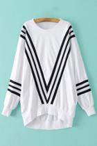 Oasap Contrast Striped Print Loose Longline Sweatshirt