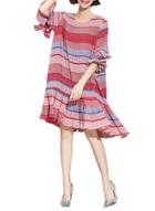 Oasap Women's Casual Half Sleeve Knee Length Ruffled Dress