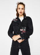 Oasap Fashion Floral Embroidery Button Down Denim Jacket