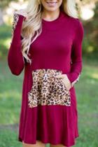 Oasap Fashion Leopard Paneled Hooded Long Sleeve Mini Dress