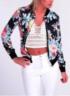 Oasap Camouflage Print Band Collar Long Sleeve Jacket