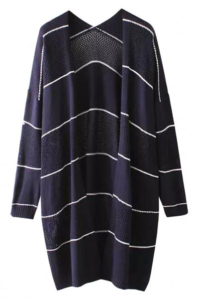 Oasap Striped Print Knit Batwing Cardigan