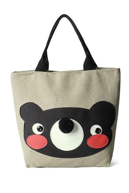 Oasap Bear Print Oversized Shoulder Bag