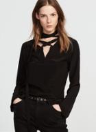 Oasap Fashion Long Sleeve Lace-up Solid Blouse