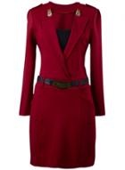 Oasap Women's Deep V Notch Lapel Belted Pencil Dress