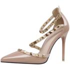 Oasap Pointed Toe Rivet Ankle Strap Stiletto Sandals