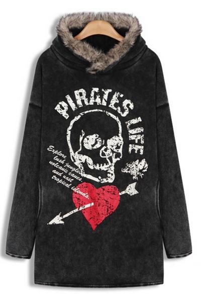 Oasap Skull Wash Fleece Hoodie