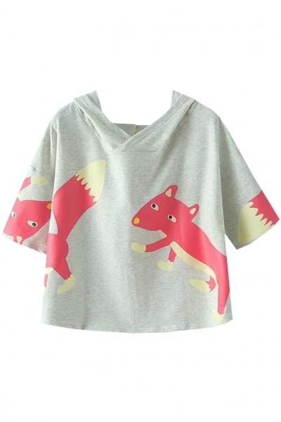 Oasap Essential Graphic Fox Print Hoodies
