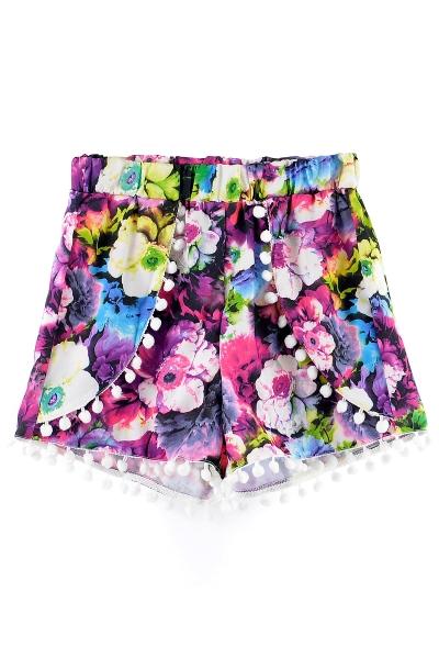 Oasap Summer Sweet Floral Print Elasticized Shorts For Woman