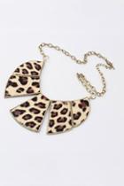 Oasap Leopard Skin Print Fan Shaped Pendant Necklace