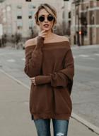 Oasap Off Shoulder Long Sleeve Loose Pullover Sweater