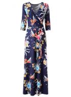 Oasap V Neck Three Quarter Length Sleeve Floral Printed Maxi Dress