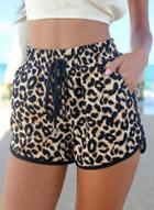 Oasap Women's Leopard Print Drawstring Waist Shorts