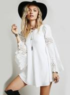 Oasap Autumn Fashion Lace Splicing Loose Long-sleeved A-line Dress