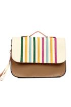 Oasap Contrast Color Stripped Tassel Charm Satchel Bag
