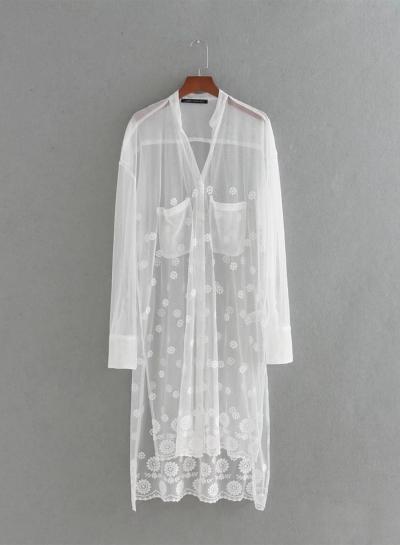 Oasap Floral Embroidery Sheer Mesh Dress