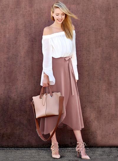 Oasap Solid Tie Waist Irregular Maxi Skirt