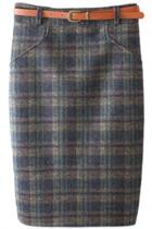 Oasap Vintage Tartan Plaid Back Slit High Waist Skirt