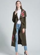 Oasap Fashion Rose Embroidery Trench Coat With Belt