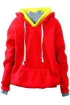 Oasap Color Block Drawstring Front Pocket Hooded Sweatshirt