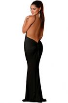 Oasap Black Deep V Neckline Backless Evening Gown