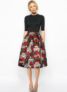 Oasap Fashion Floral Halloween Skull A-line Skirt