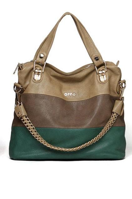 Oasap Contrast Color Striped Shoulder Bag With Glossy Finish