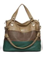 Oasap Contrast Color Striped Shoulder Bag With Glossy Finish
