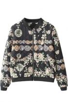Oasap Favourite Floral Print Long Sleeve Zipped Coat For Woman