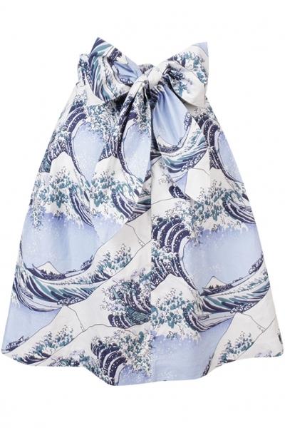Oasap Bowknot Foamy Sea Wave Print Swing Skirt