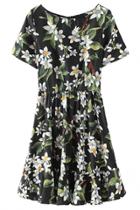 Oasap Classic Floral A-line Skater Dress