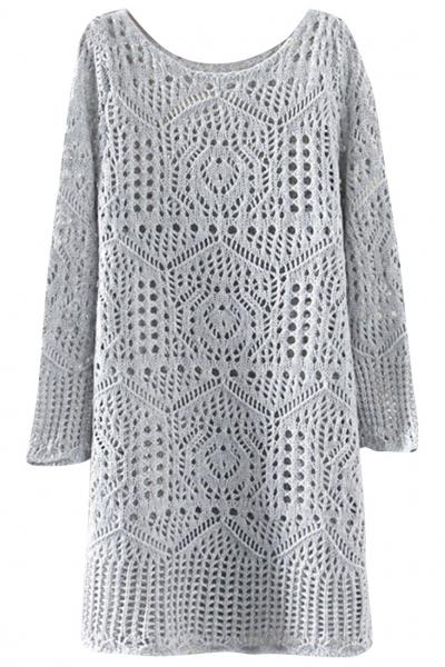 Oasap Sweet Cutout Long Sleeve Solid Pullover