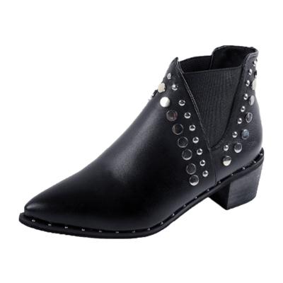 Oasap Pointed Toe Rivet Block Heels Elastic Band Boots