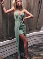 Oasap V Neck Sleeveless Backless High Low Maxi Party Dress