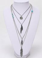 Oasap Double Layer Turquoise Feather Pendant Necklace