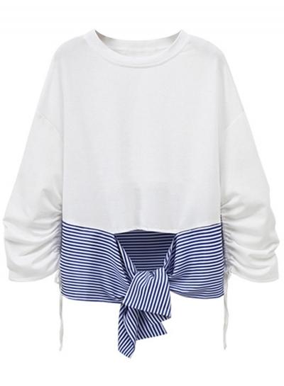 Oasap Striped Long Sleeve Irreuglar Tee