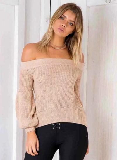 Oasap Solid Off Shoulder Slim Knit Pullover Sweater