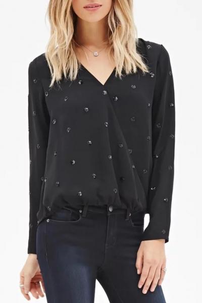Oasap Elegant Sequin Deco Surplice Blouse