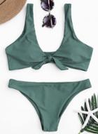 Oasap Deep V Neck Sleeveless Solid Color Two Pieces Bikini Swimwear