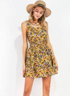 Oasap Round Neck Floral Print Sleeveless Mini Dress