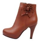 Oasap Solid Color Flower High Heels Round Toe Boots